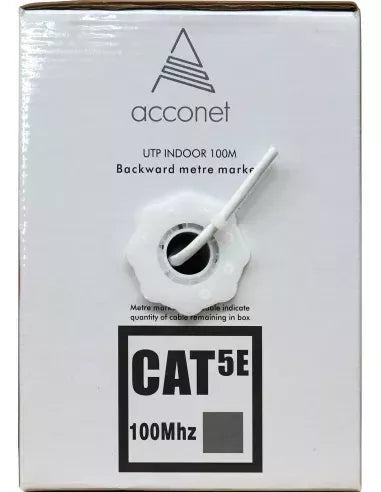 Acconet CAT5e Indoor Ethernet Cable 100m White Solid Copper UTP Pull Box