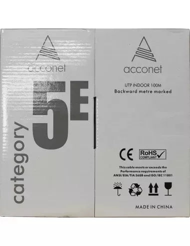 Acconet CAT5e Indoor Ethernet Cable 100m White Solid Copper UTP Pull Box