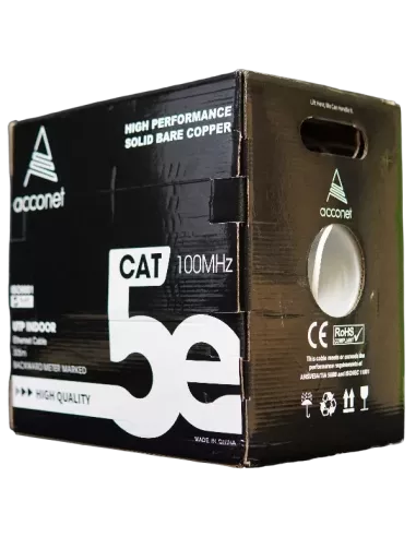 Acconet CAT5e Indoor Ethernet Cable 305m White Solid Copper UTP Pull Box