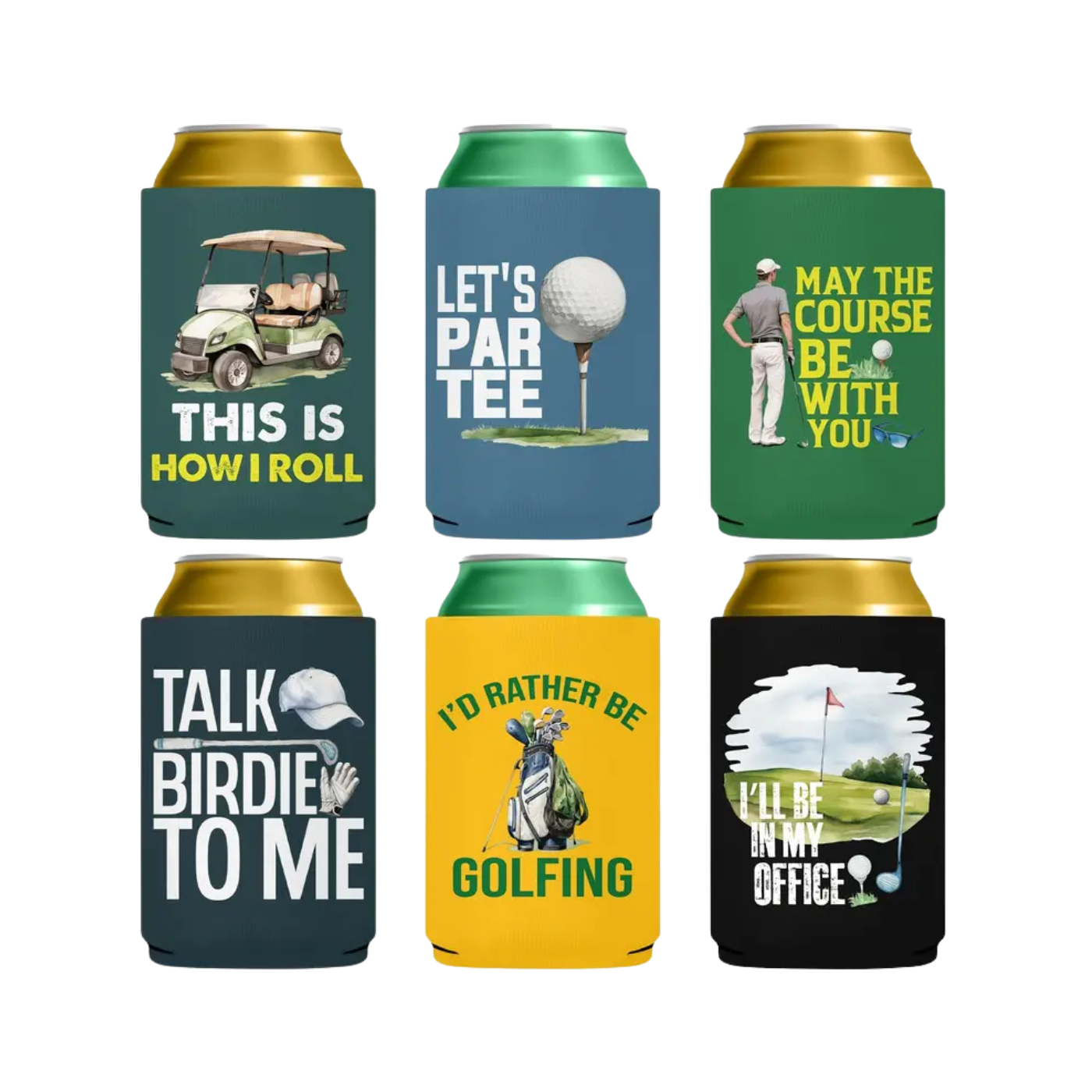 6pcs Golf-Themed Neoprene Can Sleeves