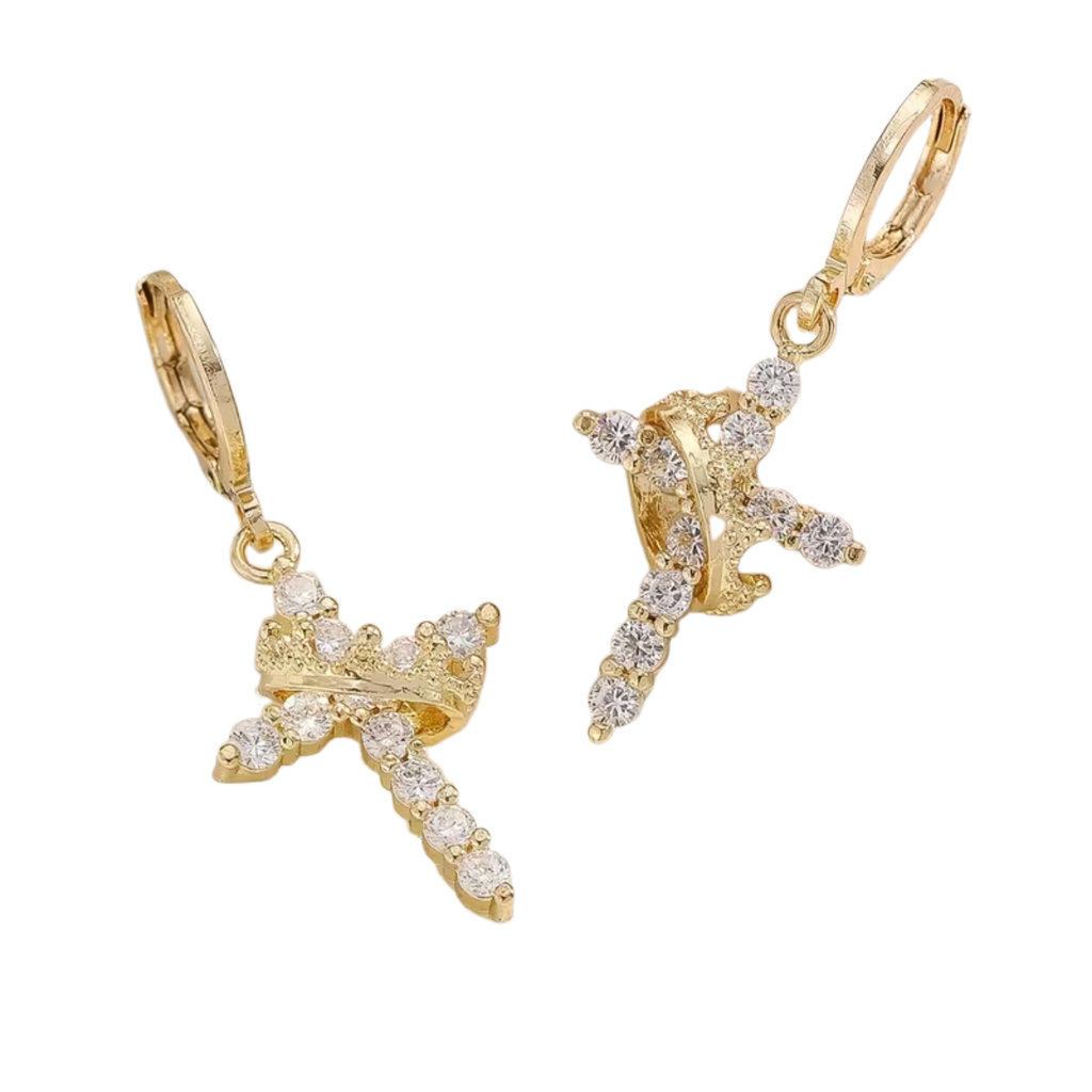 Crowned in Faith Cross Earrings